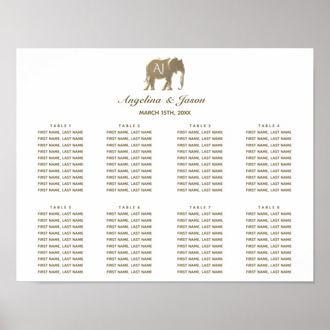Simple Gold Wedding Seating Chart (Front)