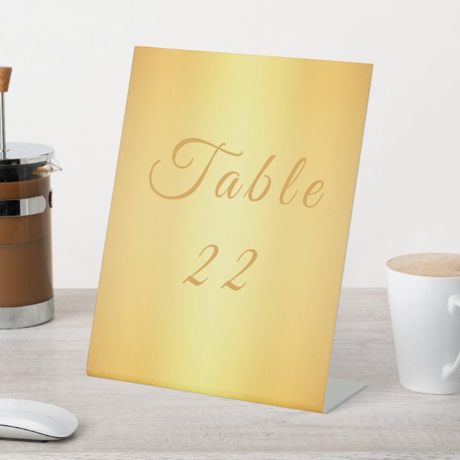 Simple Gold  Wedding Table Number  Pedestal Sign (In SItu)