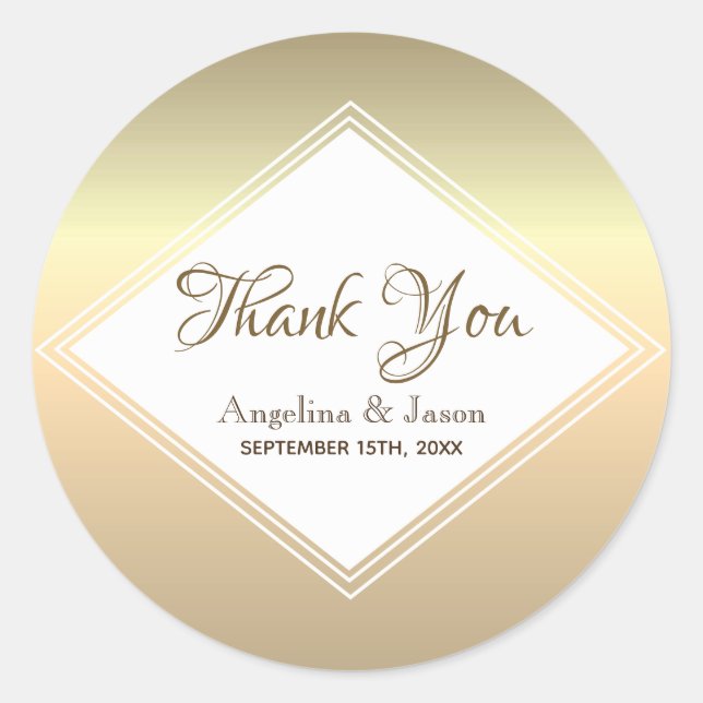 Simple Gold Wedding Thank You Favour Classic Round Sticker (Front)