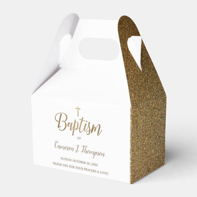 Simple Gold White Baptism Cross Thank You Favour B Box (Front Side)