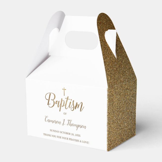 Simple Gold White Baptism Cross Thank You Favour B Favour Box (Front Side)