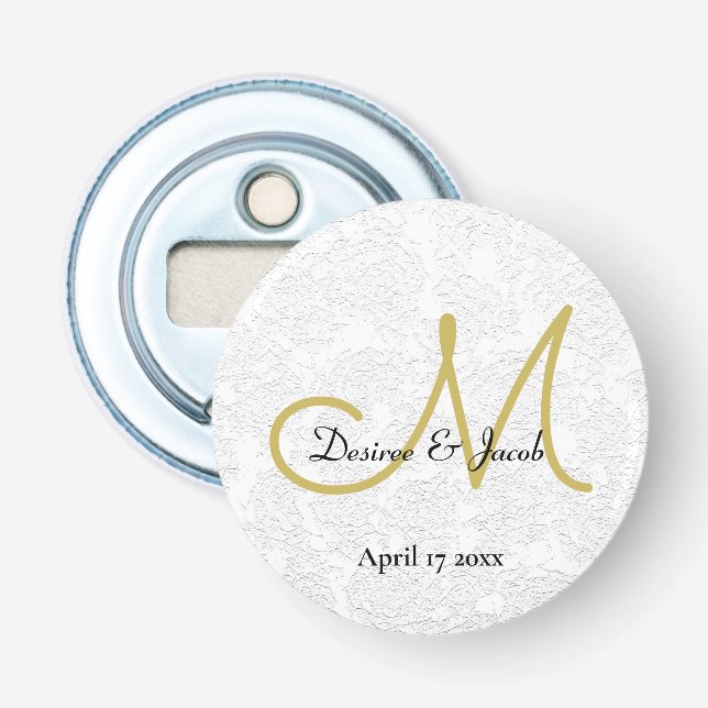 Simple Gold White Black Elegant Wedding Monogram Bottle Opener (Front)