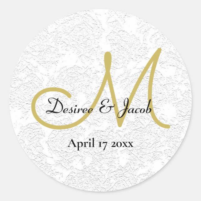 Simple Gold White Black Elegant Wedding Monogram Classic Round Sticker (Front)
