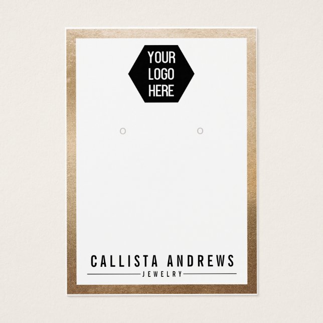 Simple Gold White Border Logo Earring Display Card (Front)