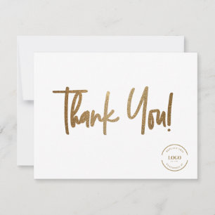 Simple Gold White Company Logo Social Thank You Card