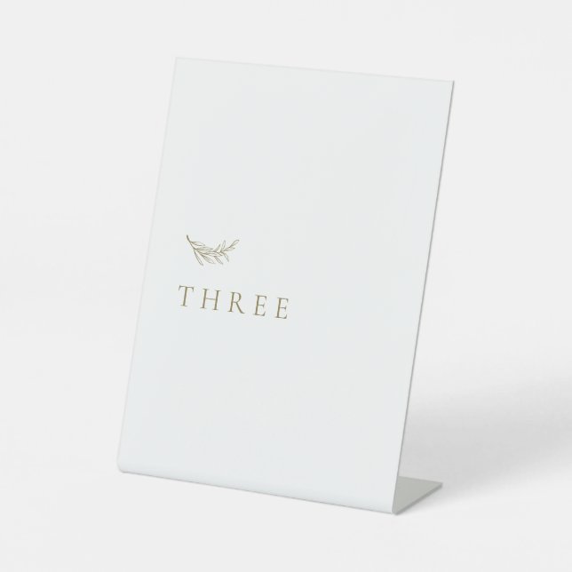 Simple Gold White Elegant Wedding Table Number Pedestal Sign (Front)