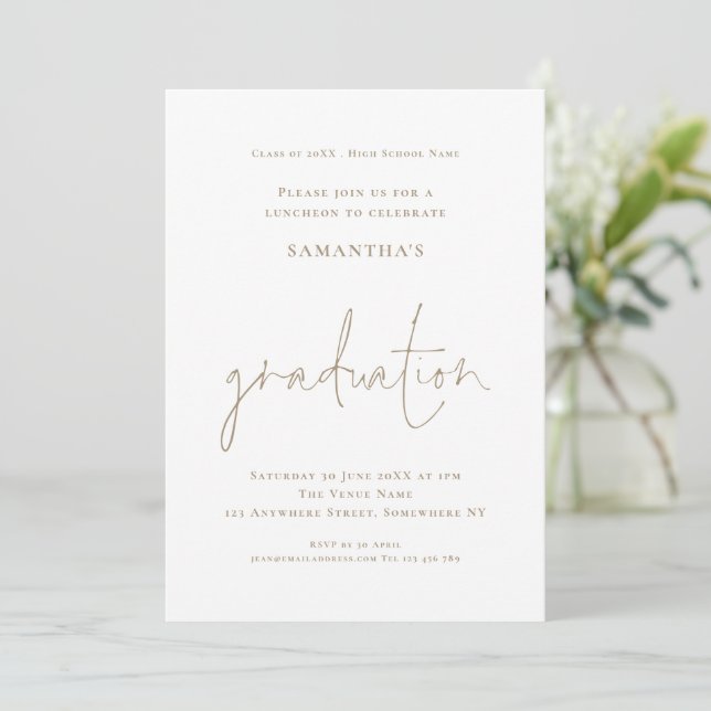 Simple Gold White Grad Luncheon Graduation Invitation (Standing Front)