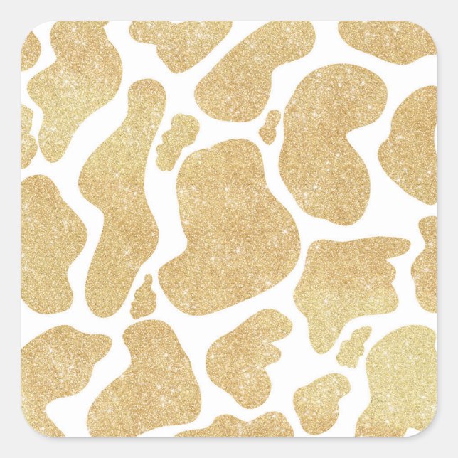 Simple Gold white Large Cow Spots Animal Pattern Square Sticker (Front)
