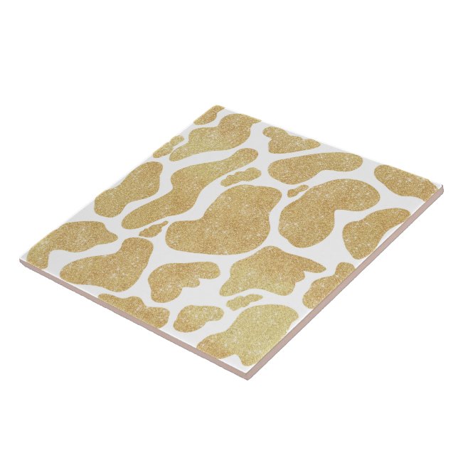 Simple Gold white Large Cow Spots Animal Pattern Tile (Side)