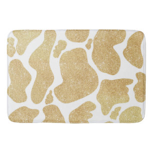 Simple Gold white Large Cow Spots Animal Print Bath Mat
