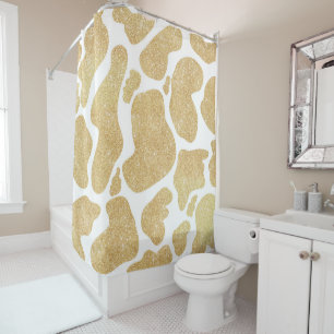 Simple Gold white Large Cow Spots Animal Print Shower Curtain