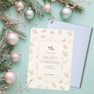Simple Gold Winter Leaves Christmas Holiday Card