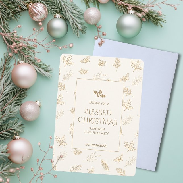 Simple Gold Winter Leaves Christmas Holiday Card (Creator Uploaded)