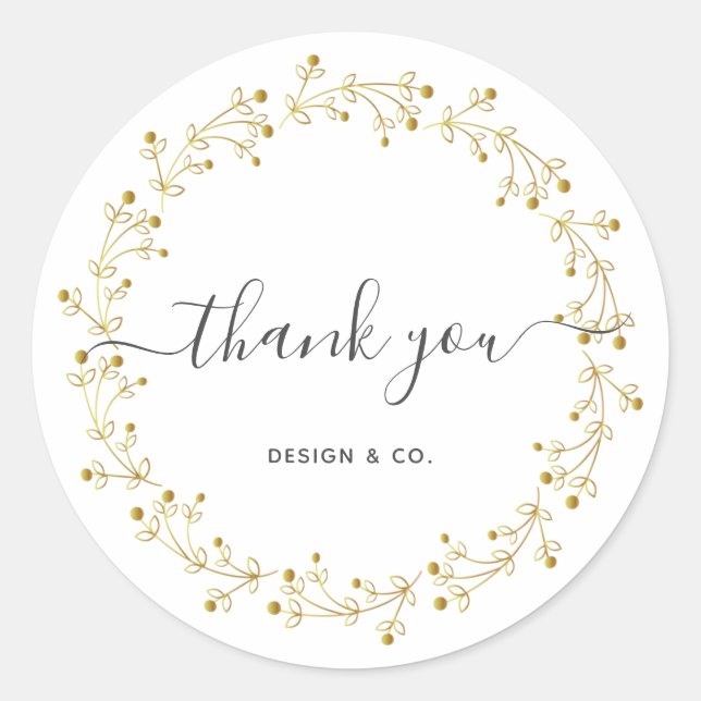 Simple Gold Wreath Thank You Sticker (Front)
