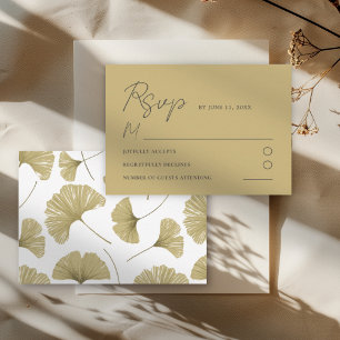 Simple Gold Yellow Ginkgo Leaf Wedding RSVP Card