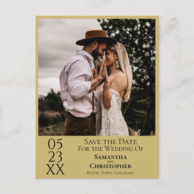 Simple Gold Yellow Wedding Save the Date Photo Postcard (Front)