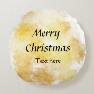 Simple golden add your text merry Christmas custom Round Cushion