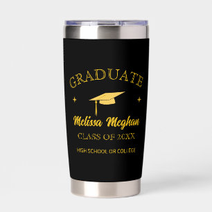Simple Golden Cap Typography Graduation Gift Name  Insulated Tumbler