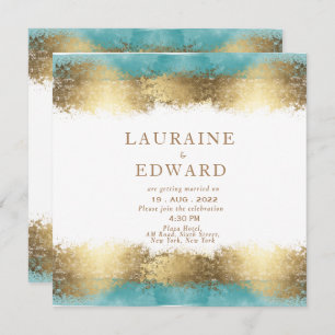 Simple golden foil and aqua blue border minimalist