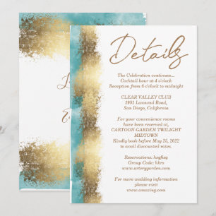 Simple golden foil and aqua blue border minimalist invitation