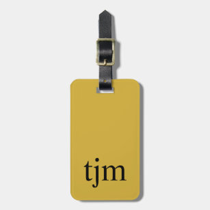 Simple Golden Yellow Black Bold Monogram  Luggage Tag