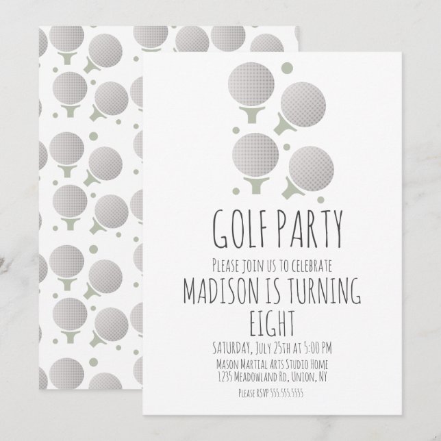Simple Golf Balls Birthday Party Invitation (Front/Back)
