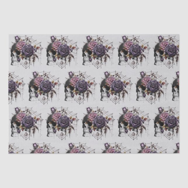 Simple gothic roses & skull Halloween party Tissue Paper (Front)