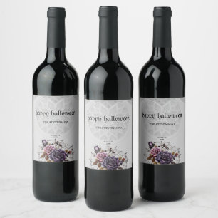 Simple gothic roses & skull Halloween party Wine Label
