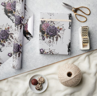 Simple gothic roses & skull Halloween party Wrapping Paper