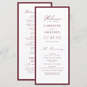 Simple Graceful Script Burgundy Wedding Program Menu