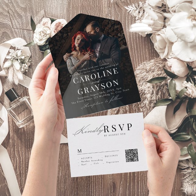 Simple Graceful Script Typography Photo Wedding All In One Invitation (Simple Graceful Script Typography Photo Wedding All In One Invitation)