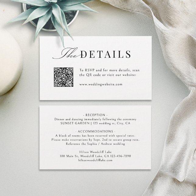 Simple Graceful Script Typography QR Code Details Place Card (Simple Graceful Script Typography QR Code Details Place Card)