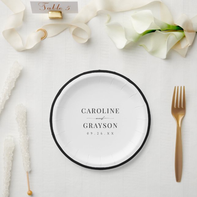 Simple Graceful Script Typography Wedding  Paper Plate (Wedding)