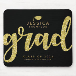Simple Grad Black and Faux Gold Glitter  Mouse Mat