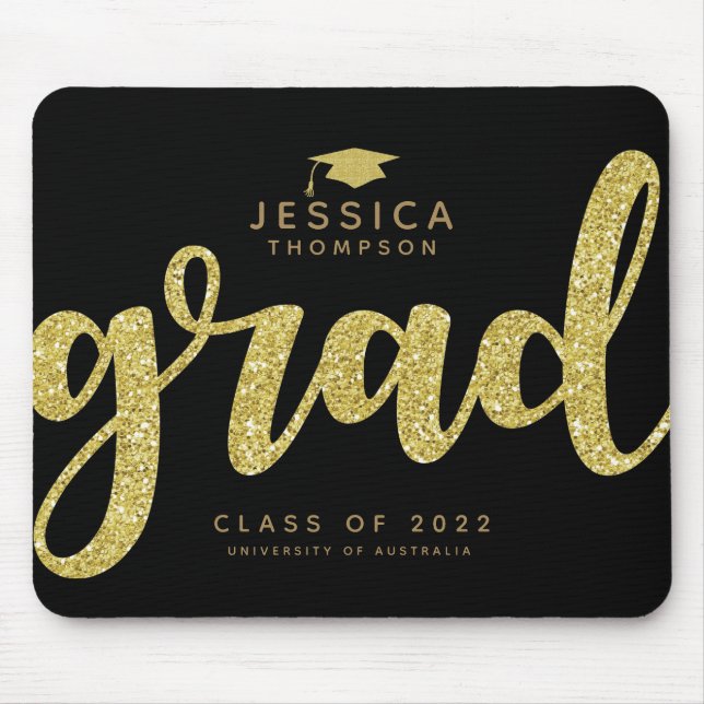 Simple Grad Black and Faux Gold Glitter  Mouse Mat (Front)