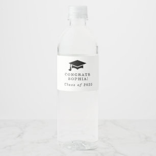 Simple Grad Cap Custom Name Graduation Water Bottle Label