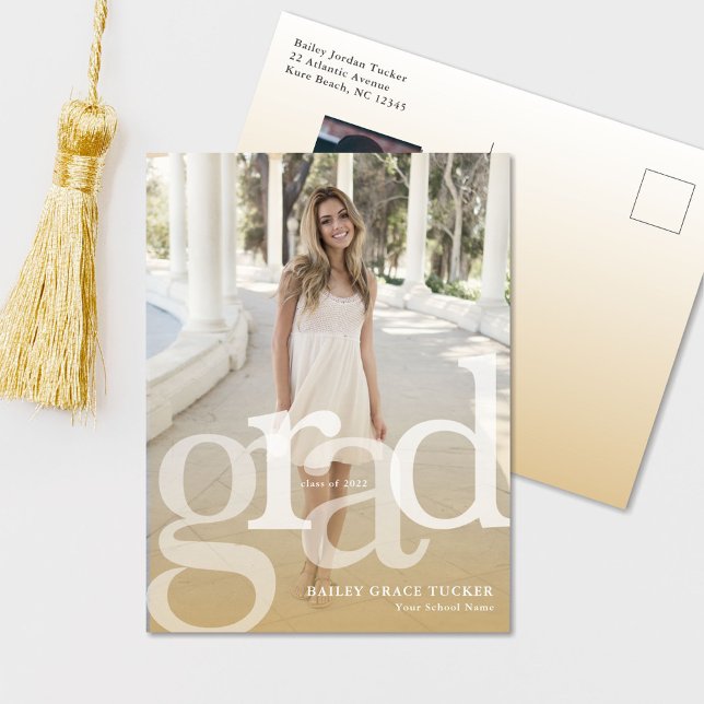Simple GRAD Gold Overlay ANY Year Graduation Postcard (Creator Uploaded)