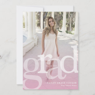 Simple GRAD Pink Overlay ANY Year Graduation Announcement