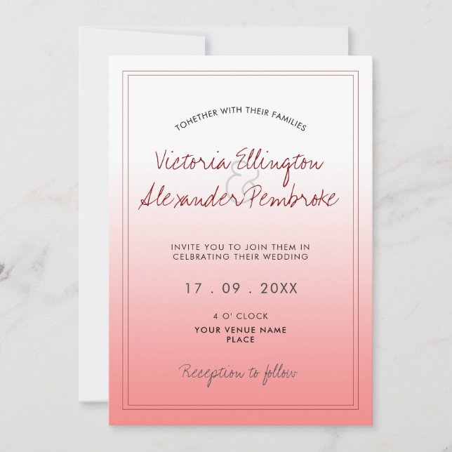 Simple Gradient Blush & White Wedding Invitation (Front)