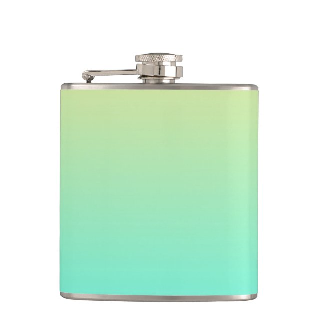 Simple Gradient Pastel Yellow Turquoise Hip Flask (Front)