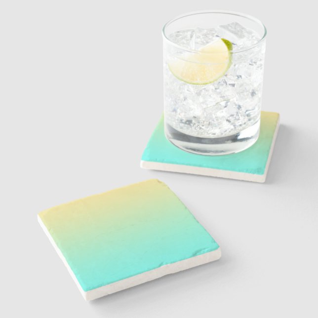 Simple Gradient Pastel Yellow Turquoise Stone Coaster (Side)