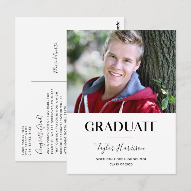 Simple Graduate Black & White 2024 Graduation Postcard (Front/Back)