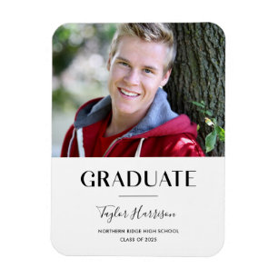 Simple Graduate Black & White Grad Announcement Magnet