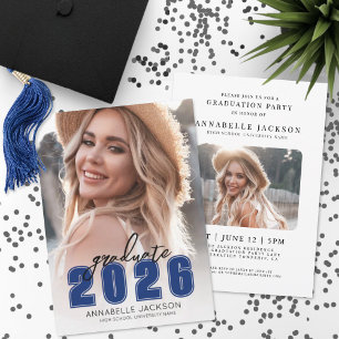 Simple Graduate Blue Photo Graduation Invitation