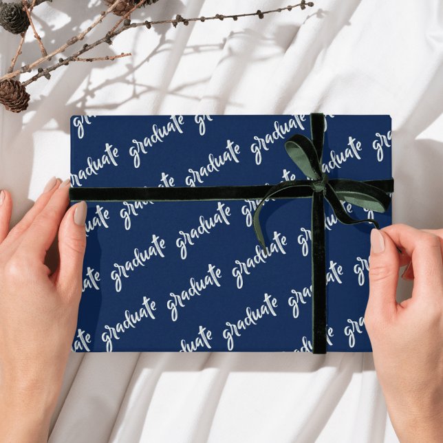 Simple Graduate Blue White Script Graduation party Wrapping Paper (Simple Graduate Blue And White Graduation party Wrapping Paper)