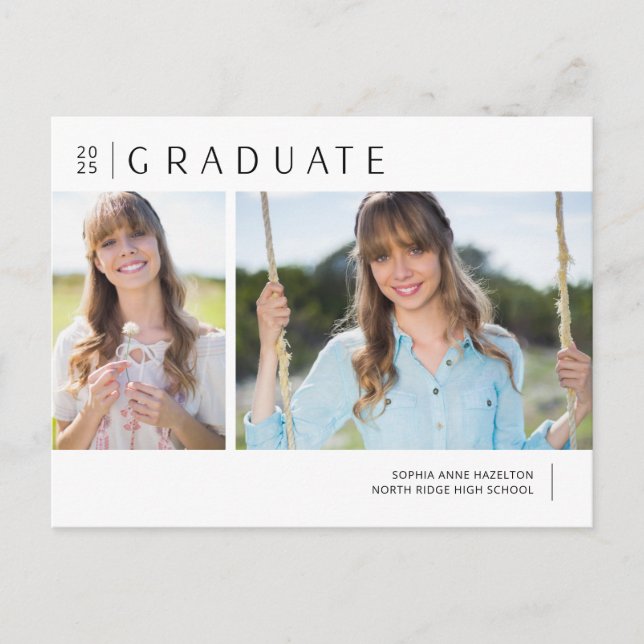 Simple Graduate Modern 2-Photo Graduation Postcard (Front)