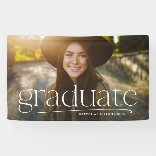 Simple graduate one-photo personalised graduation banner (Horizontal)