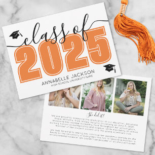 Simple Graduate Photo Collage Orange Graduation Announcement