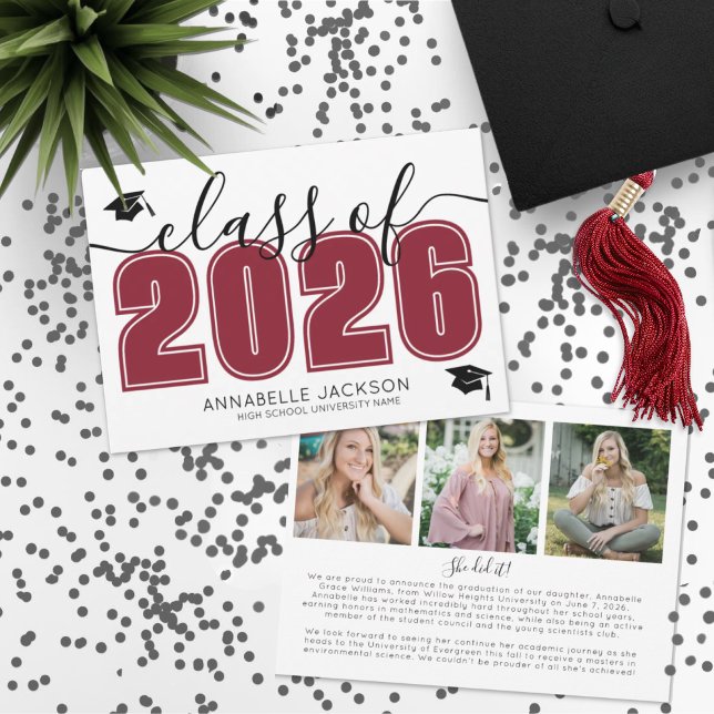 Simple Graduate Photo Collage Red Graduation Announcement (Simple Graduate Photo Collage Red Graduation Announcement)