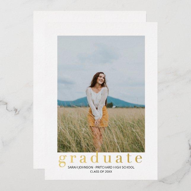 Simple Graduate Photo Foil Graduation Announcement (Front/Back)